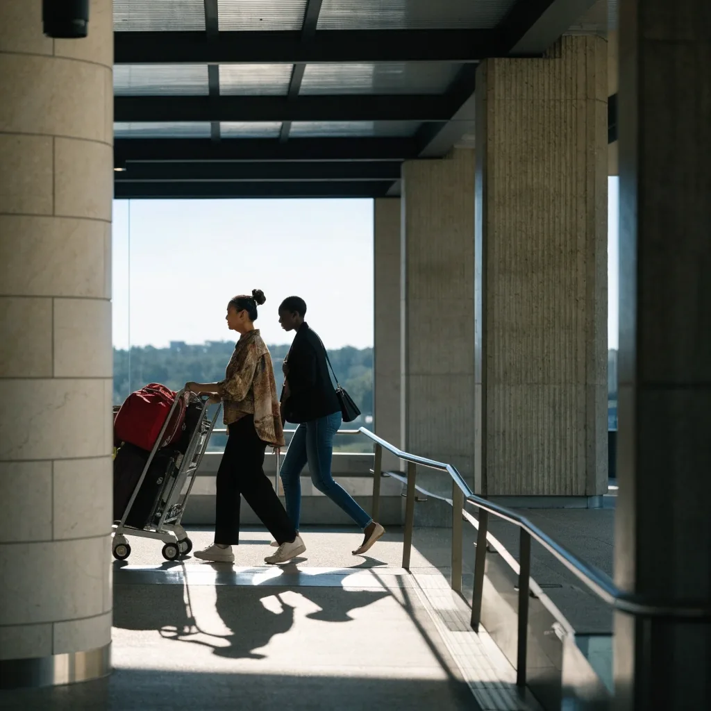 Covered walkway from terminal car park toward terminal doors