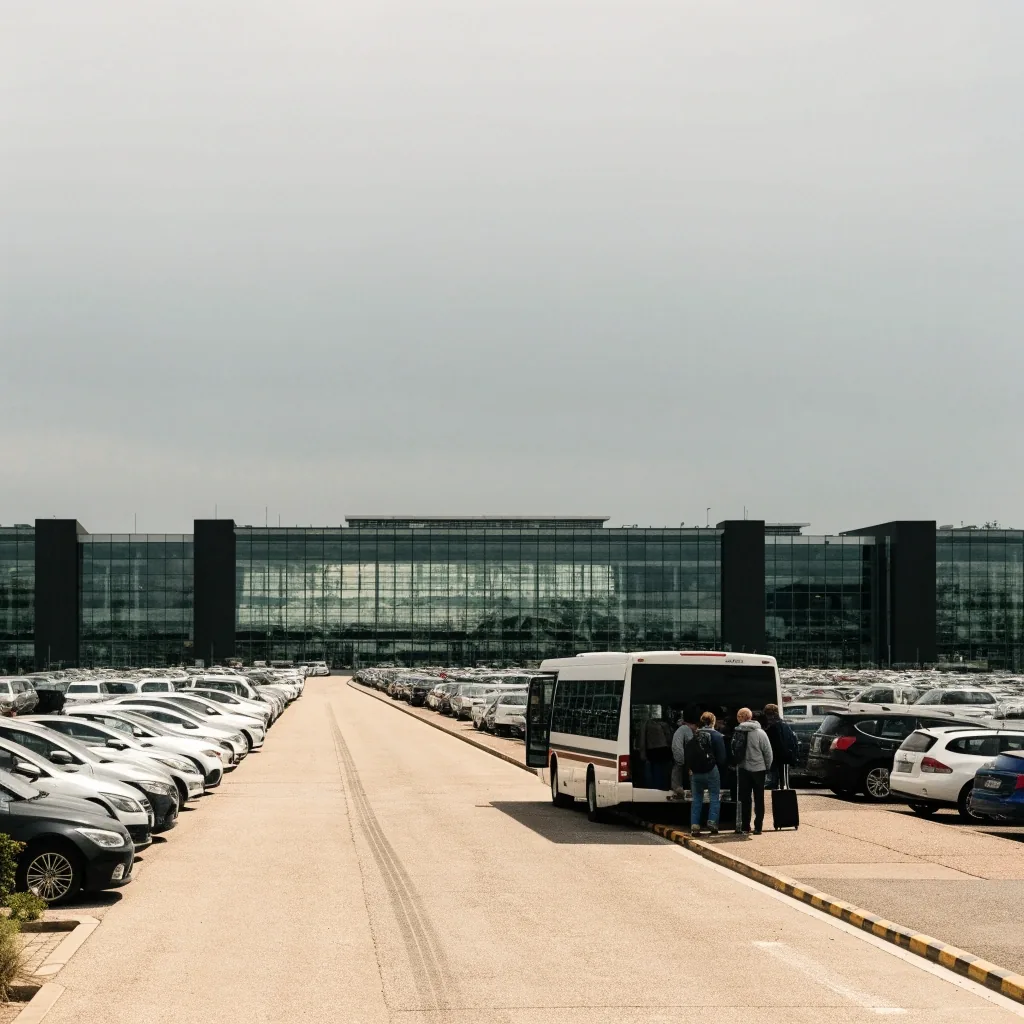 Rows of parked cars at Value parking apron with shuttle kerb