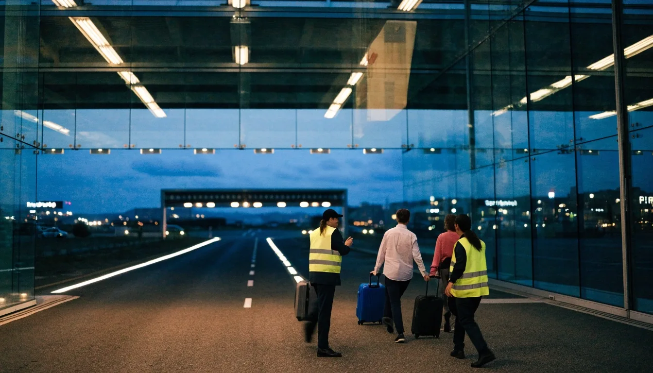 Terminal car park entry canopy at Melbourne Airport at dusk
