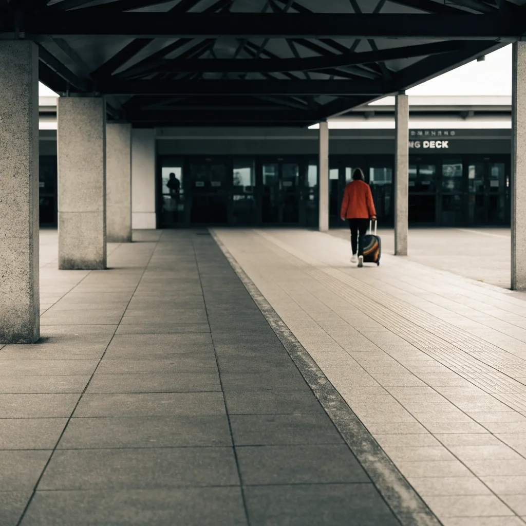 Covered walkway between parking deck and terminal doors