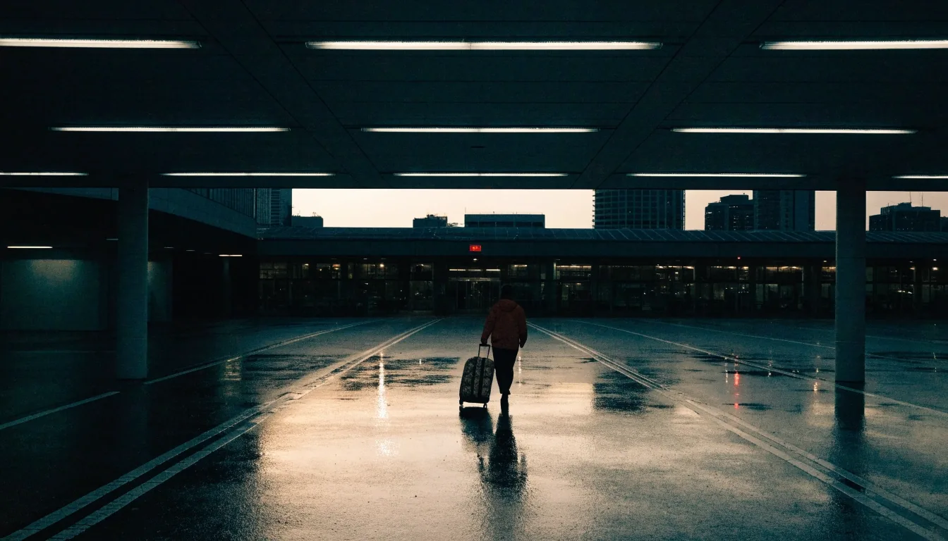 Terminal car park entry at Melbourne Airport at dusk