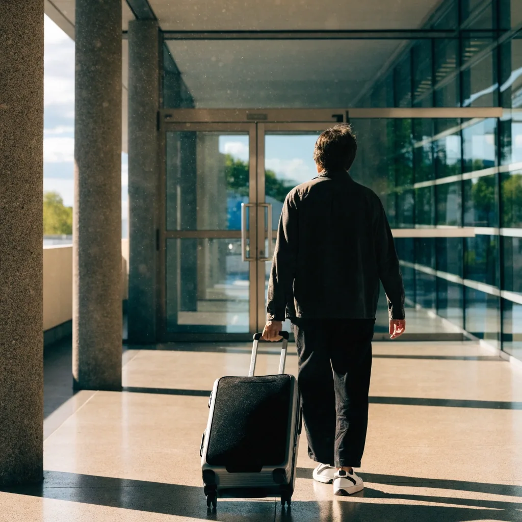 Traveller walking from the car park toward the terminal