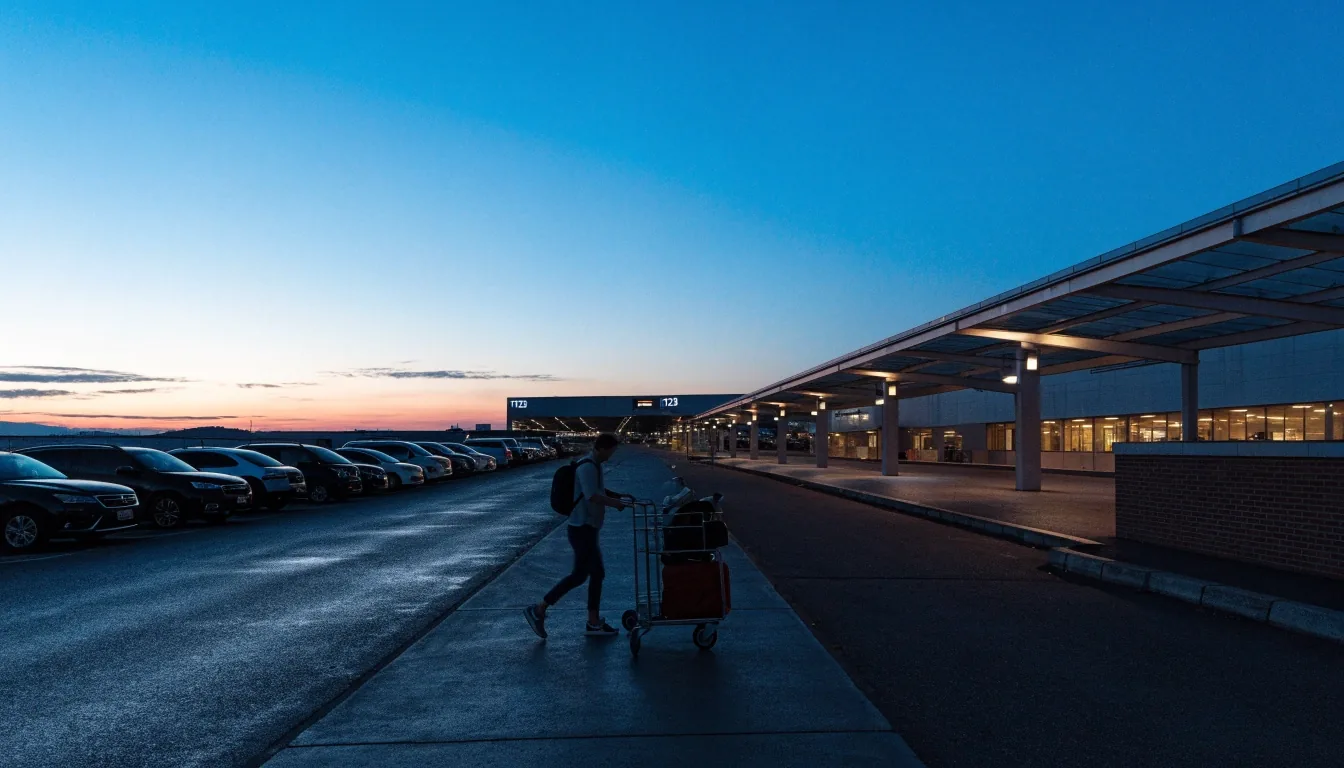 Terminal decks at dusk with Value apron beyond for longer stays