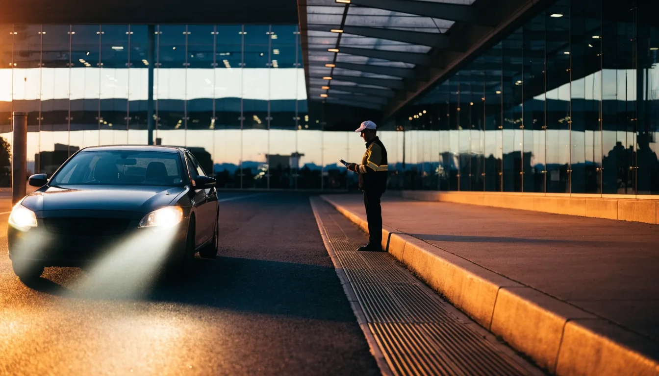 Melbourne Airport terminal car park approach lane with boom gate and vehicle passing under