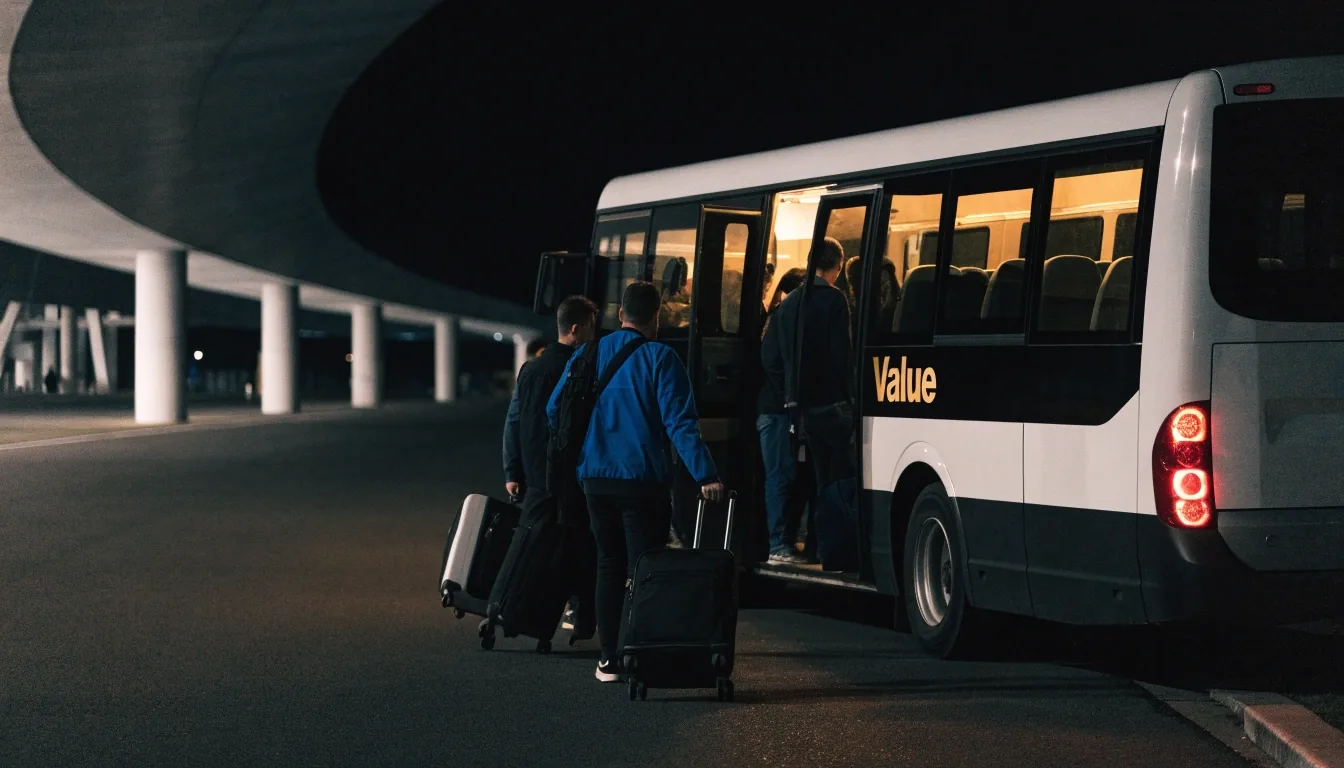 Night shuttle pickup at the terminal for Value car parks