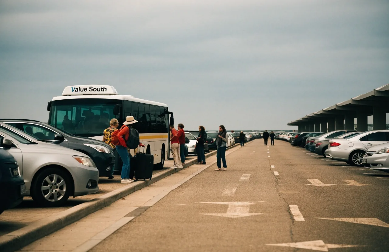 Uncovered bays at Value South with traveller walking to shuttle